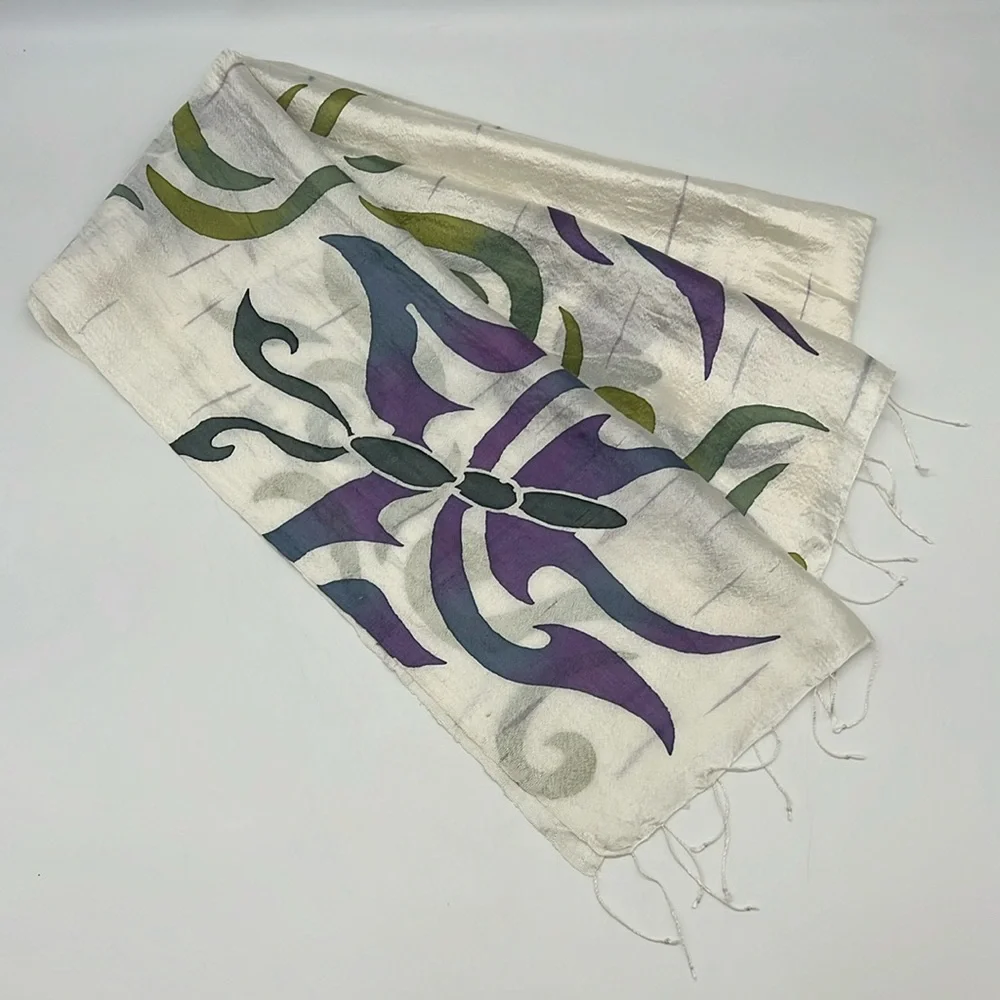 Silk Scarf Unbranded Butterfly Pattern Purple White Green